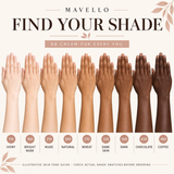Illustrative skin-tone guide for nine Mavello BB Cream shade names; not exact product swatches